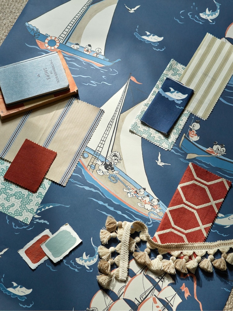 Sanderson Night Fishing Donald Nautical Wallpaper Sample - Image 1 of 2