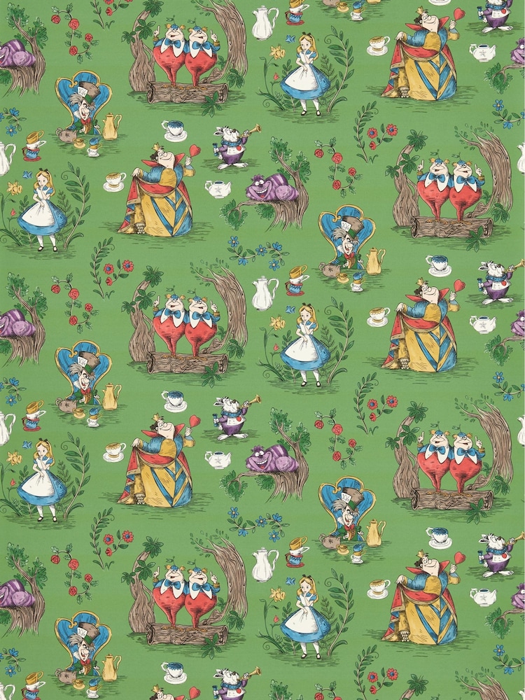 Sanderson Gumball Green Alice In Wonderland Wallpaper Sample - Image 1 of 1