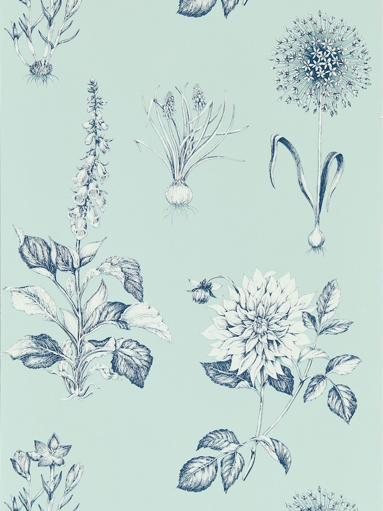 Clarke and Clarke Seaglass Roseraie Wallpaper Sample - Image 1 of 1
