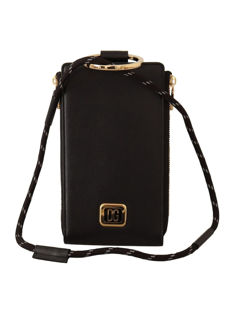 Dolce & Gabbana Leather Logo Plaque Neck Strap Card Coin Black Wallet - Image 2 of 6