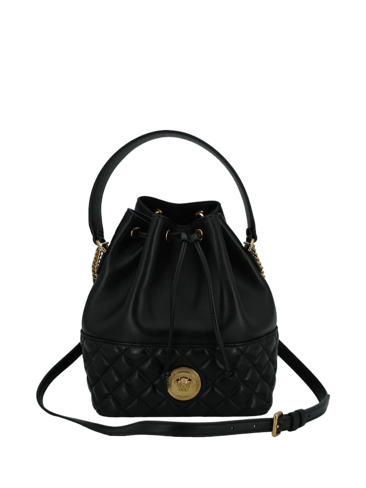 Versace Black Lamb Leather Versace Bucket Shoulder Bag with Medusa Logo - Image 1 of 5