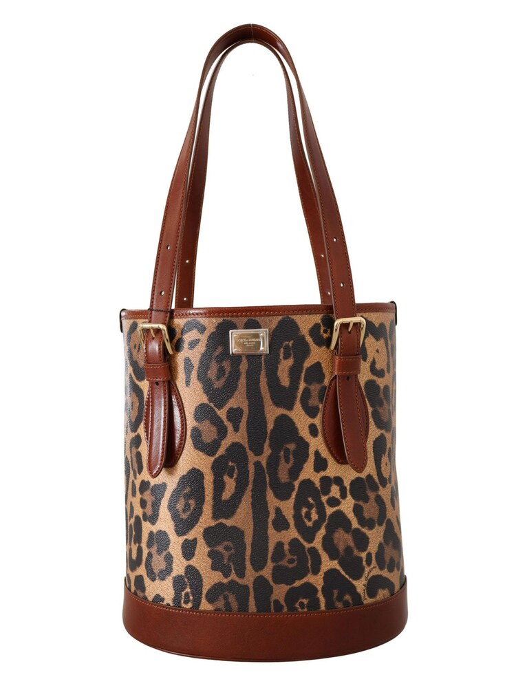 Dolce & Gabbana Leopard Pattern Shopping Tote Hand Bucket Brown Purse - Image 1 of 6