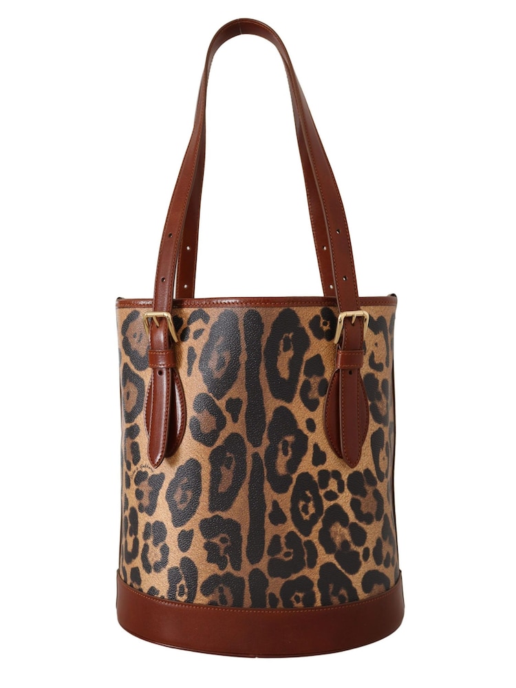 Dolce & Gabbana Leopard Pattern Shopping Tote Hand Bucket Brown Purse - Image 2 of 6