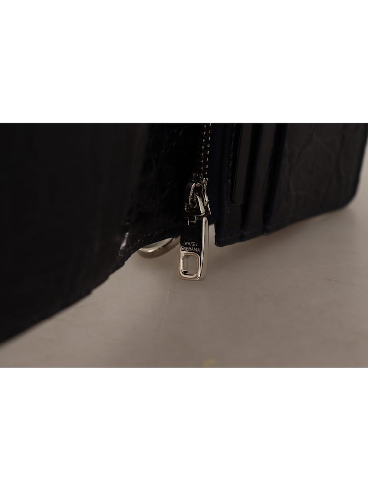 Dolce & Gabbana Blue White Caiman Leather Strap Card Holder Wallet - Image 6 of 6