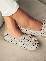 Black/White Moccasin Bow Slippers - Image 1 of 7
