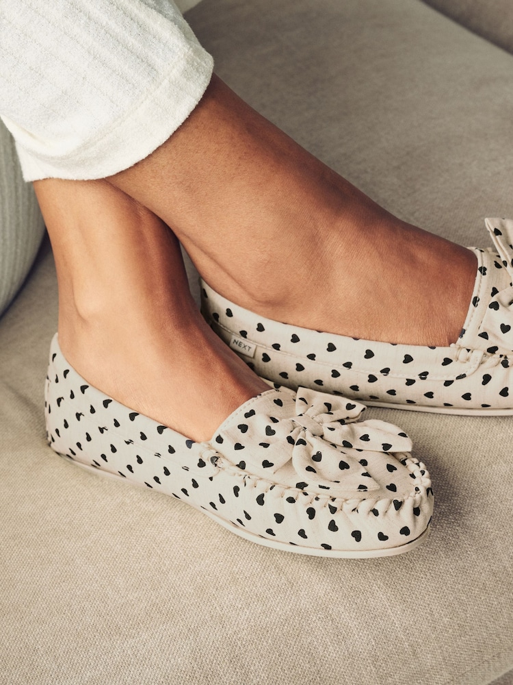 Black/White Moccasin Bow Slippers - Image 1 of 7