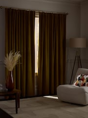 Gold Dark Matte Velvet Pencil Pleat Blackout/Thermal Curtains - Image 3 of 9