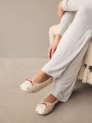 Ecru Cherries Linen Blend Ballet Slippers - Image 1 of 7