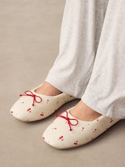 Ecru Cherries Linen Blend Ballet Slippers - Image 2 of 7