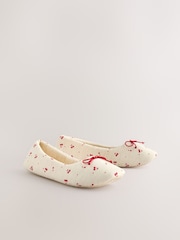 Ecru Cherries Linen Blend Ballet Slippers - Image 3 of 7