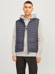 JACK & JONES Grey Packable Padded Collarless Gilet - Image 1 of 8