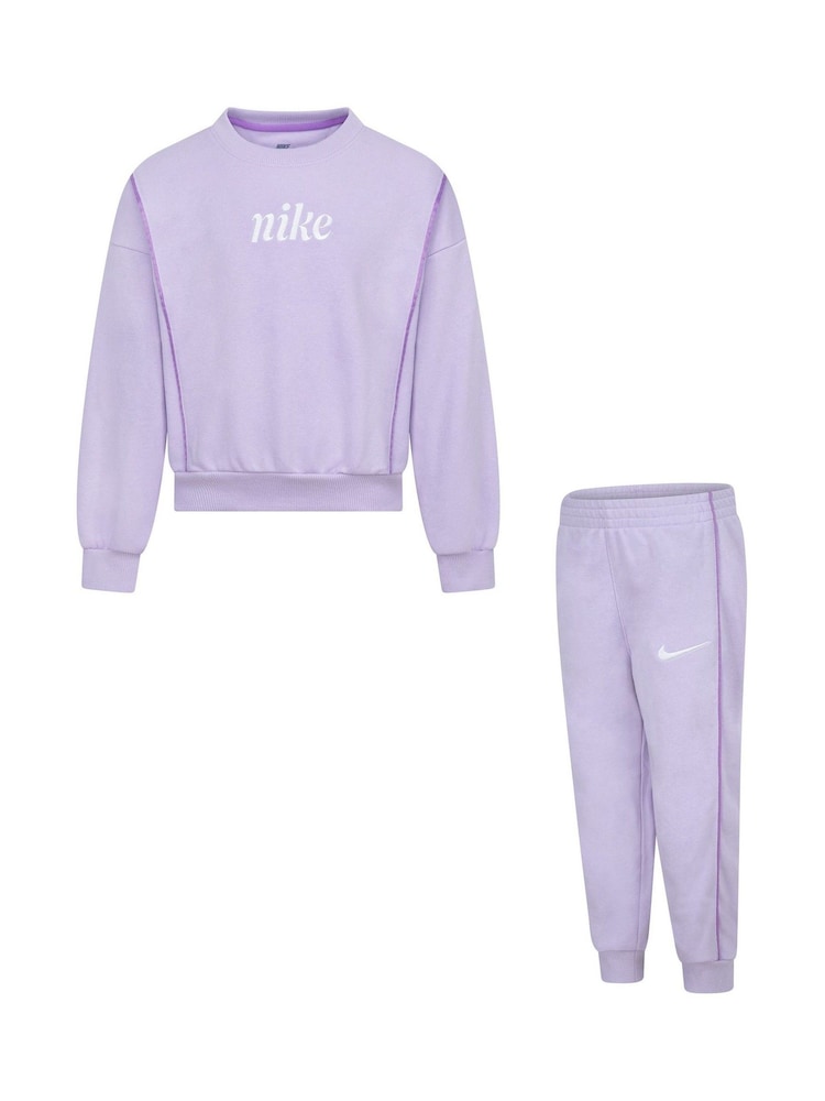 Nike Pink Little Kids Essential Crew and Joggers Tracksuit - Image 1 of 4