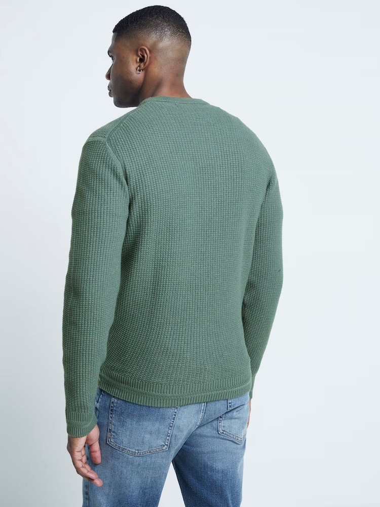 River Island Green Slim Fit Long Sleeve Waffle Crew Sweatshirt - Image 2 of 4 River Island Green Slim Fit Long Sleeve Waffle Crew Sweatshirt - Image 2 of 4