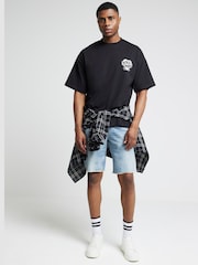 River Island Black Short Sleeve 100% Cotton Heart Print Moto T-Shirt - Image 1 of 4