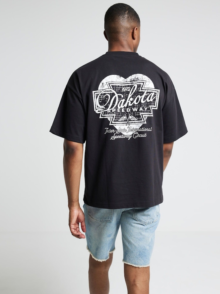 River Island Black Short Sleeve 100% Cotton Heart Print Moto T-Shirt - Image 2 of 4