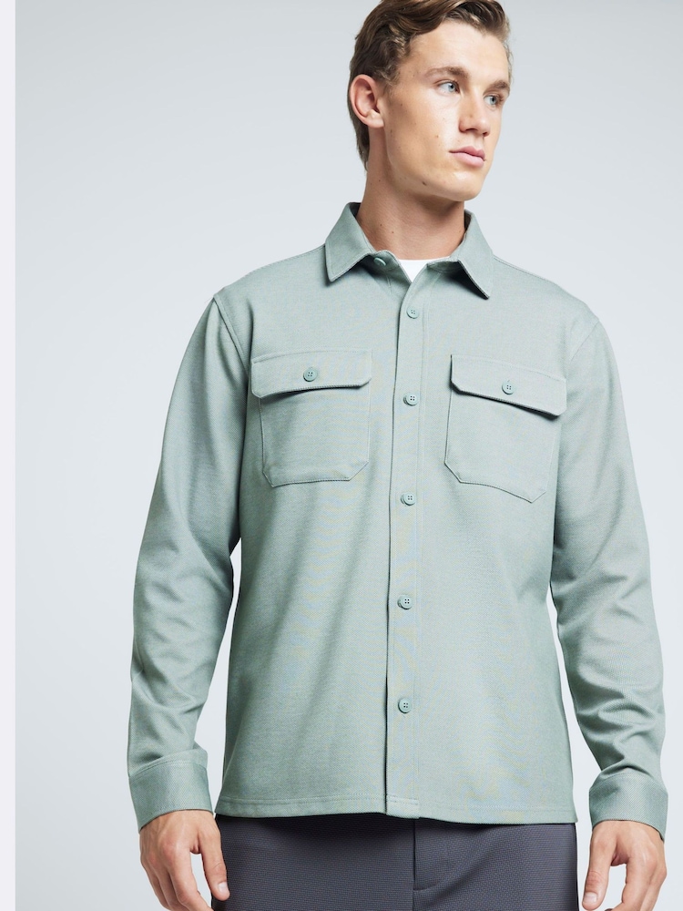 River Island Green Regular Fit 100% Cotton Long Sleeve Jersey Overshirt - Image 1 of 4