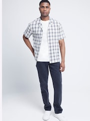 River Island Cream Short Sleeve 100% Cotton Check Revere Shirt - Image 1 of 4
