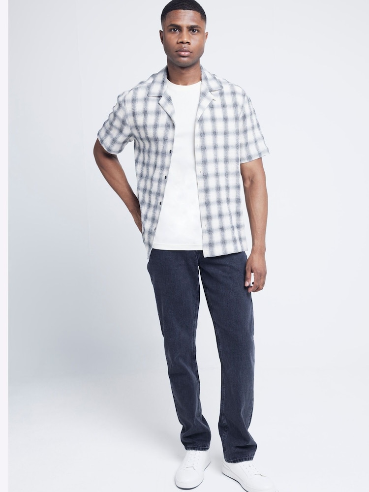 River Island Cream Short Sleeve 100% Cotton Check Revere Shirt - Image 1 of 4
