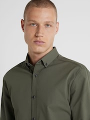 River Island Green Muscle Fit Long Sleeve Textured Shirt - Image 1 of 4