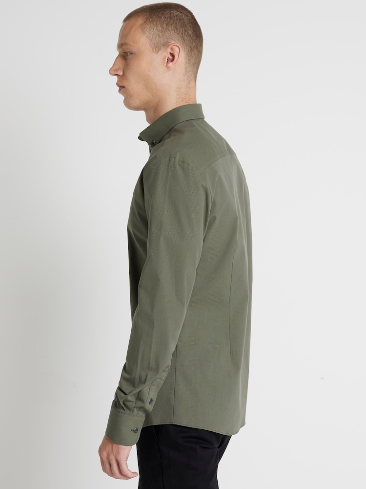 River Island Green Muscle Fit Long Sleeve Textured Shirt - Image 2 of 4
