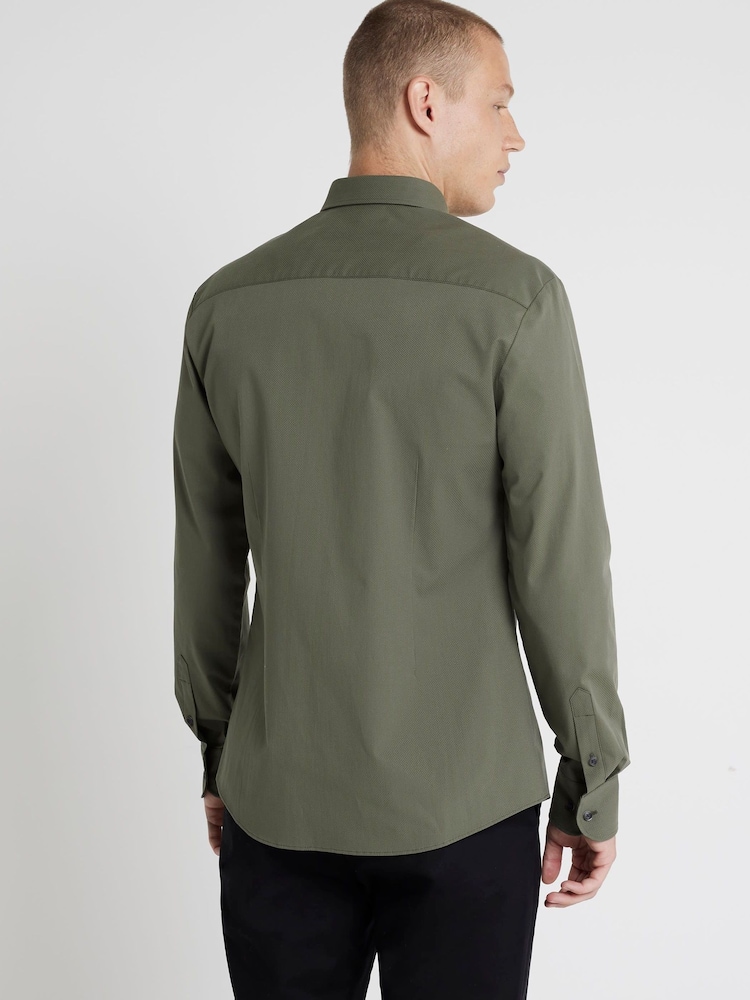 River Island Green Muscle Fit Long Sleeve Textured Shirt - Image 3 of 4