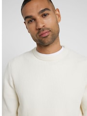 River Island Cream Slim Fit Long Sleeve Waffle Crew Sweatshirt - Image 4 of 6