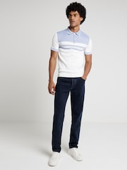 River Island White Muscle Fit Chest Blocked 100% Cotton Polo Shirt - Image 1 of 4