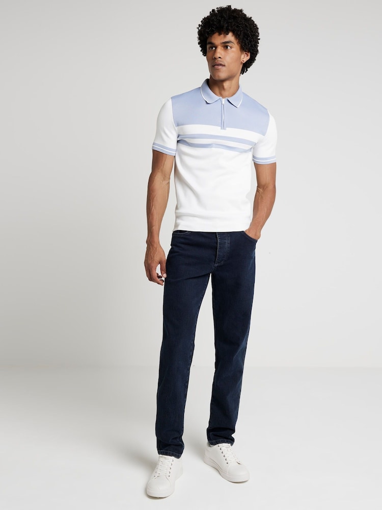 River Island White Muscle Fit Chest Blocked 100% Cotton Polo Shirt - Image 1 of 4