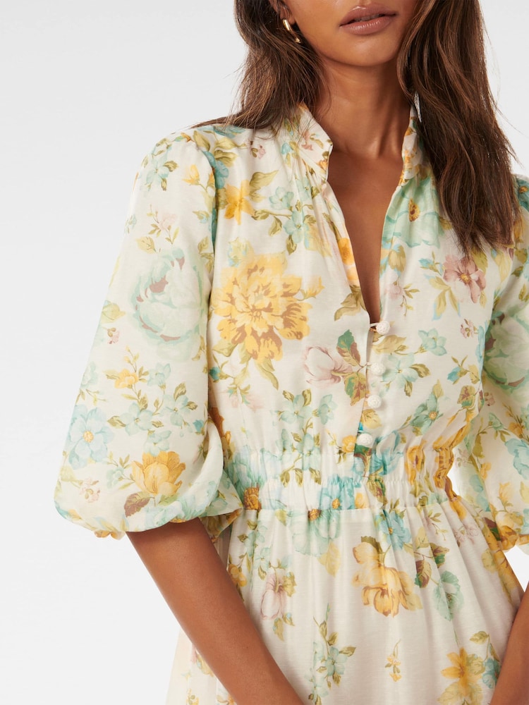Forever New White Ivy Petite Puff Sleeves Midi Dress with A Touch Of Linen - Image 2 of 4