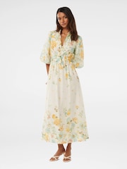Forever New White Ivy Petite Puff Sleeves Midi Dress with A Touch Of Linen - Image 3 of 4