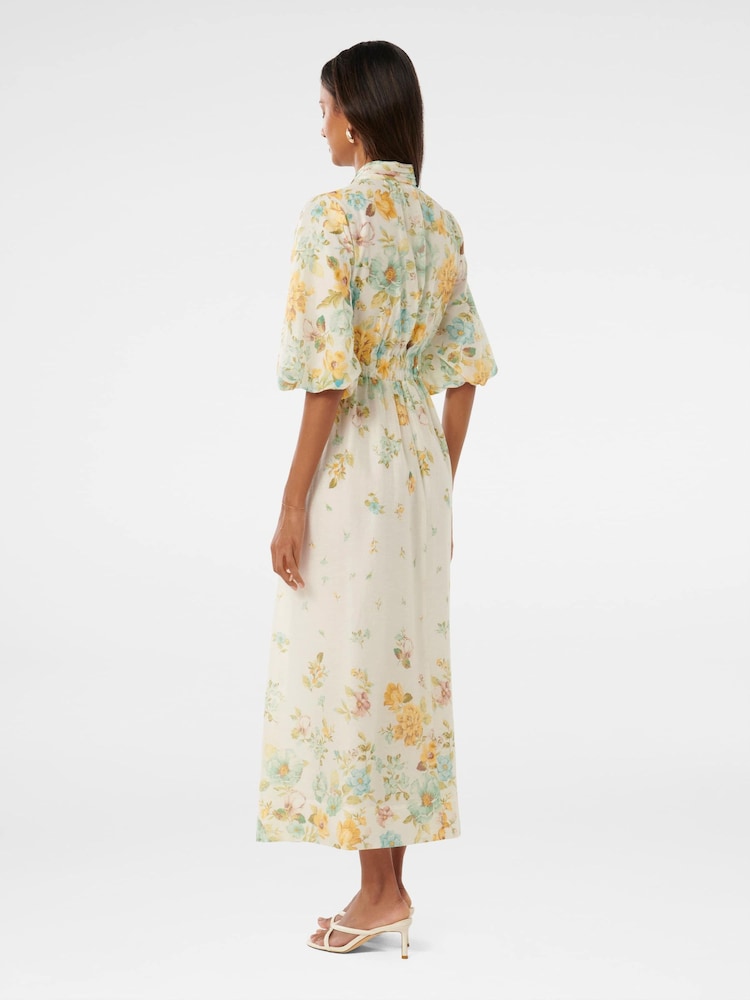 Forever New White Ivy Petite Puff Sleeves Midi Dress with A Touch Of Linen - Image 4 of 4