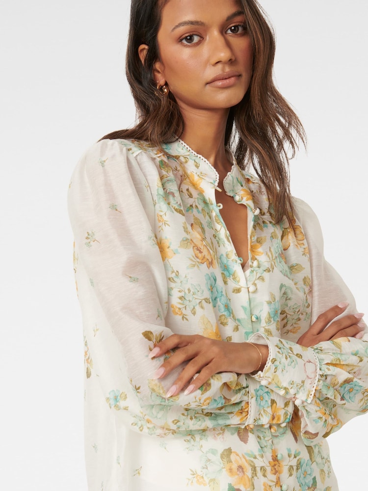 Forever New White Bettina Petite Floral Blouse With A Touch Of Linen - Image 2 of 5 Forever New White Bettina Petite Floral Blouse With A Touch Of Linen - Image 2 of 5