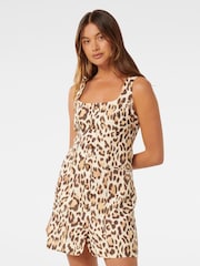 Forever New Cream Leopard Print Caprice Scoop Neck Mini Dress - Image 1 of 5
