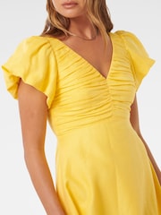 Forever New Yellow Pure Linen June Ruched Midi Dress - Image 2 of 4