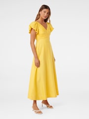 Forever New Yellow Pure Linen June Ruched Midi Dress - Image 3 of 4