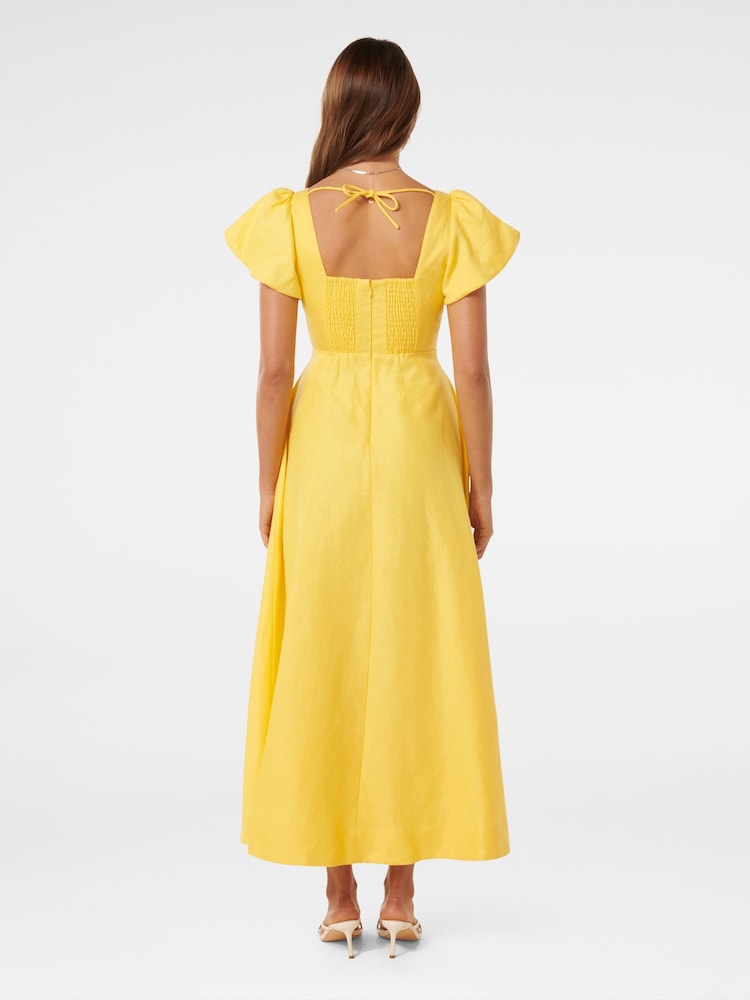 Forever New Yellow Pure Linen June Ruched Midi Dress - Image 4 of 4