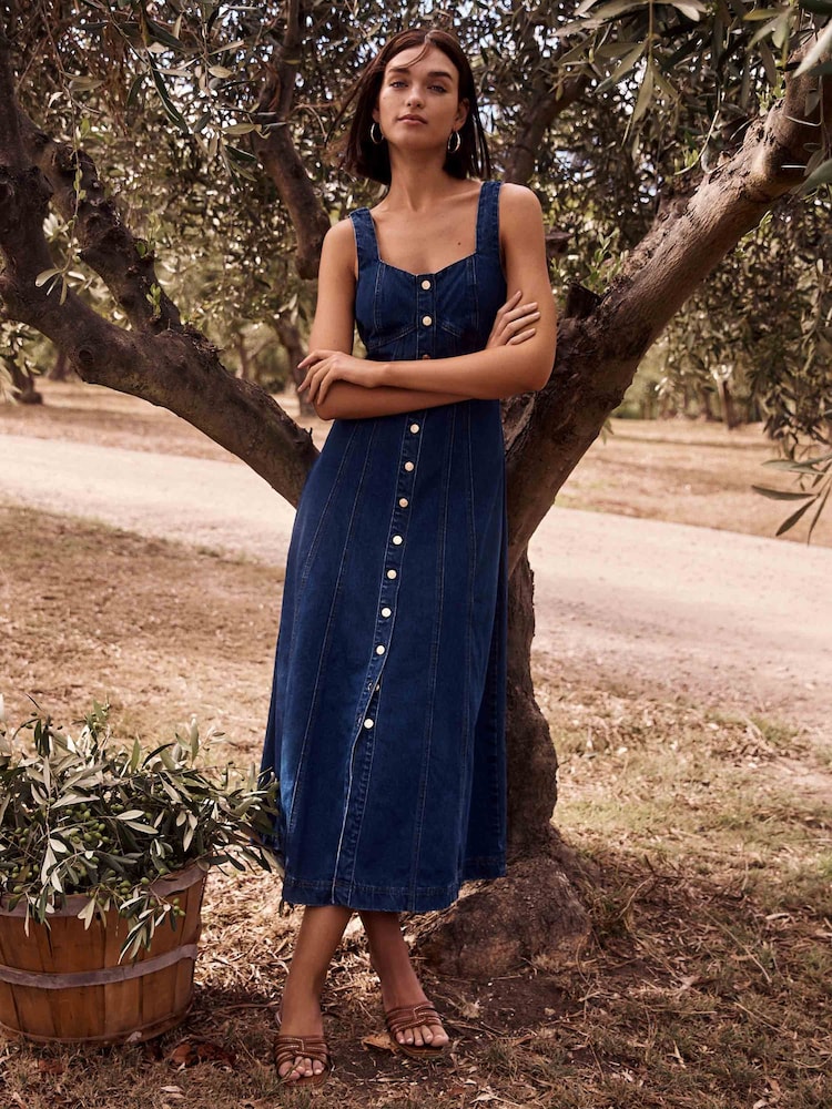 Forever New Blue 100% Cotton Aida Midi Dress - Image 1 of 5