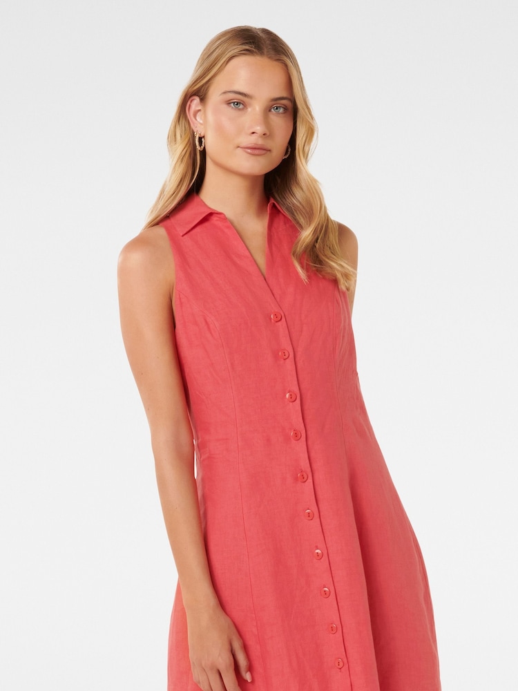 Forever New Red Pure Linen Aletta Button Front Mini Dress - Image 1 of 5