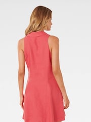 Forever New Red Pure Linen Aletta Button Front Mini Dress - Image 4 of 5