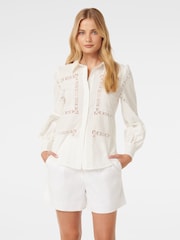Forever New White Brianna Broderie 100% Cotton Shirt - Image 1 of 5