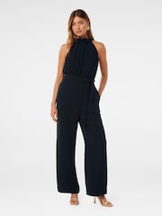 Forever New Blue Carter Pleated Rosette Jumpsuit - Image 1 of 4