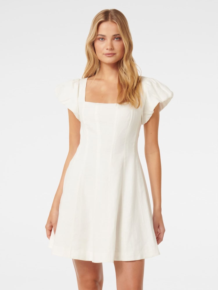 Forever New White Josie Square Neck Mini Dress contains Linen - Image 2 of 5