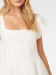 Forever New White Josie Square Neck Mini Dress contains Linen - Image 3 of 5