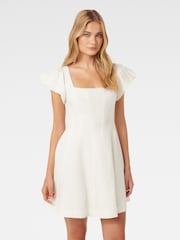 Forever New White Josie Square Neck Mini Dress contains Linen - Image 4 of 5