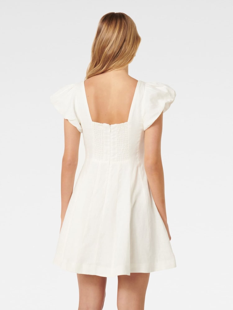 Forever New White Josie Square Neck Mini Dress contains Linen - Image 5 of 5
