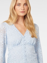 Forever New Blue Serenity Button Front Lace Top - Image 2 of 5