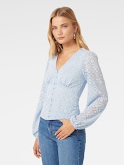 Forever New Blue Serenity Button Front Lace Top - Image 3 of 5