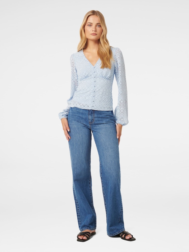Forever New Blue Serenity Button Front Lace Top - Image 5 of 5