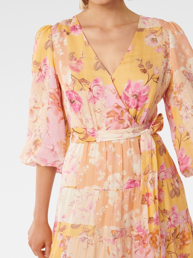 Forever New Orange Imogen Tiered Wrap Midi Dress - Image 2 of 4 Forever New Orange Imogen Tiered Wrap Midi Dress - Image 2 of 4