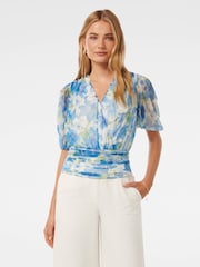 Forever New Blue Wendall Wrap Front Plisse Top - Image 1 of 5